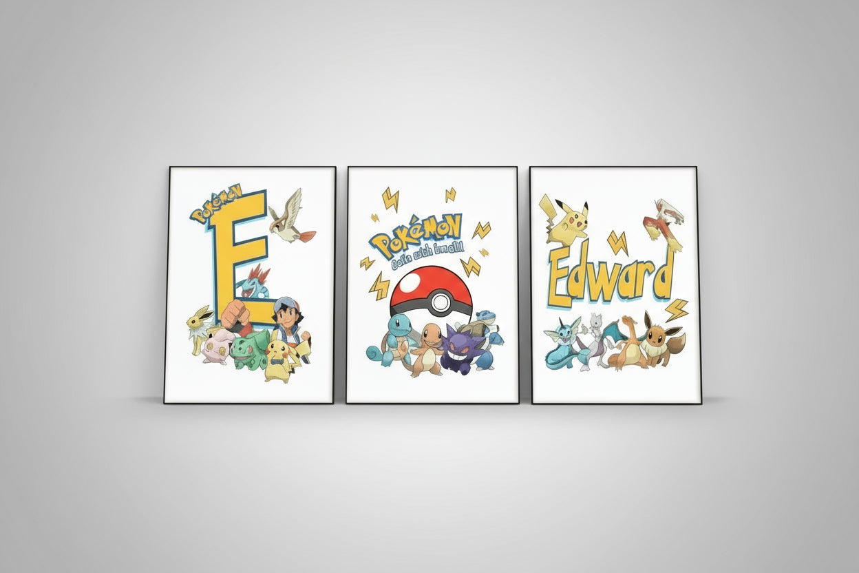 set of 3 pokemon art prints