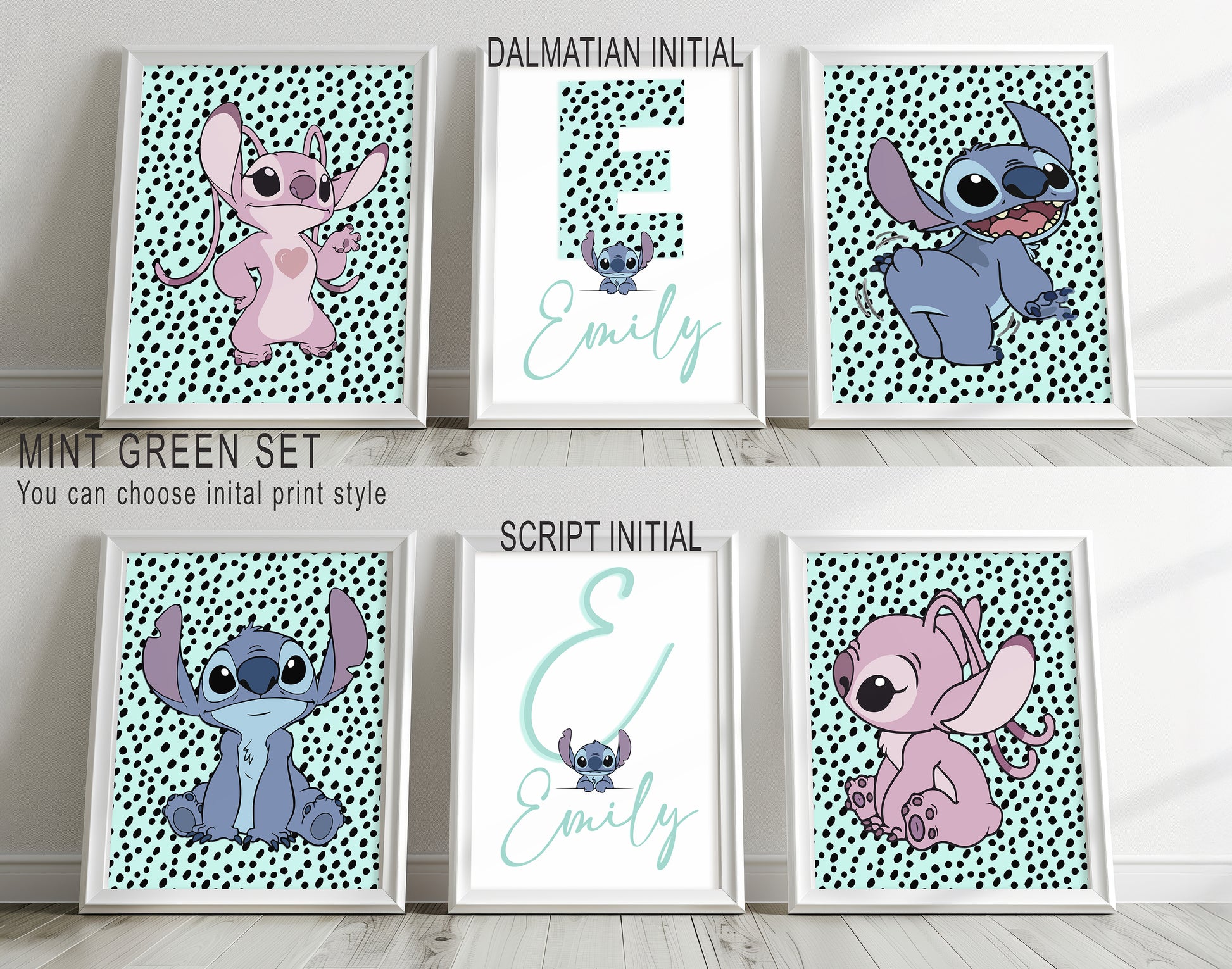 Set lilo and stitch dalmation spot, personalised art prints